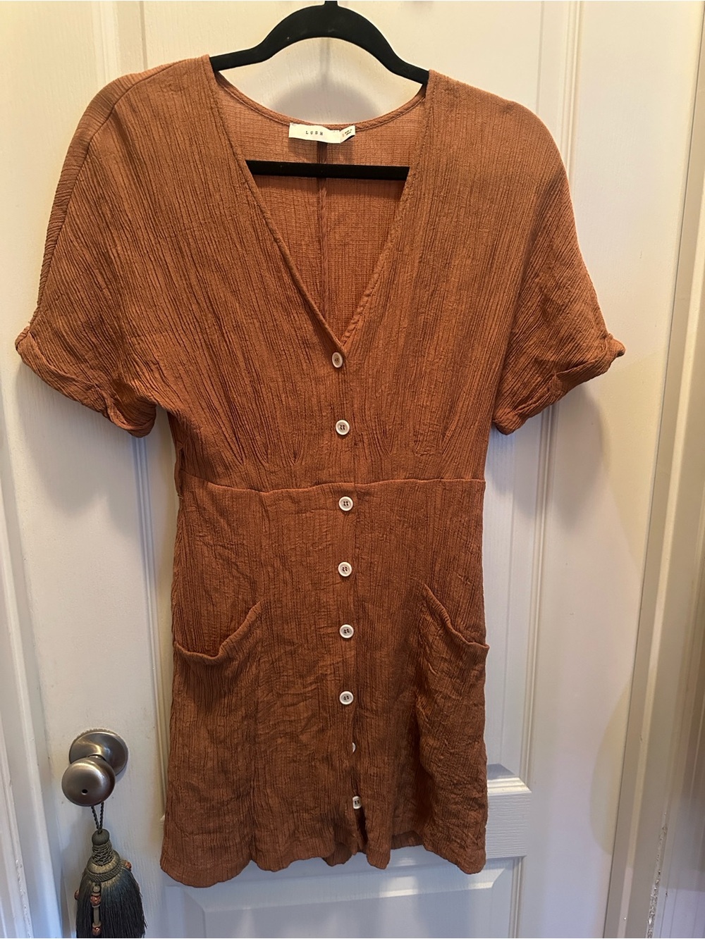 Lush Rust Button-Front Maxi Dress